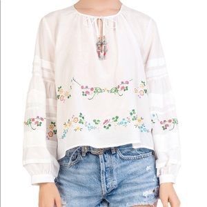 The Kooples Tops - The Kooples shirred tie-detail embroidered top The Kooples Tops - The Kooples shirred tie-detail embroidered top